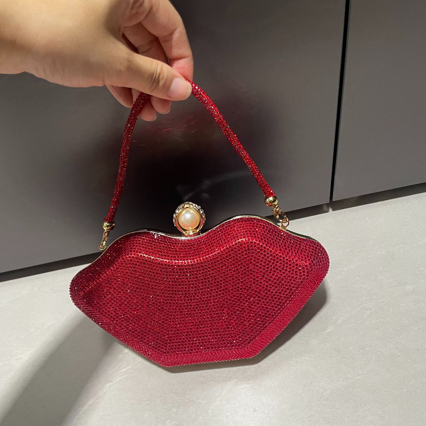 Shiny Rhinestone Lips Personalized Party Funny Valentine's Day Nightclub Dinner Bag