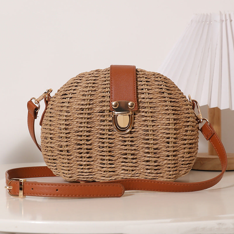 Straw Single Solid Color Woven Rattan Weave Seaside Vacation Women's Messenger Bag
