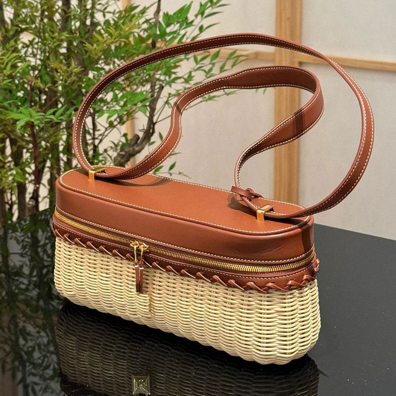 Box Mini Kelly Woven Bamboo Rattan Women's Messenger Bag