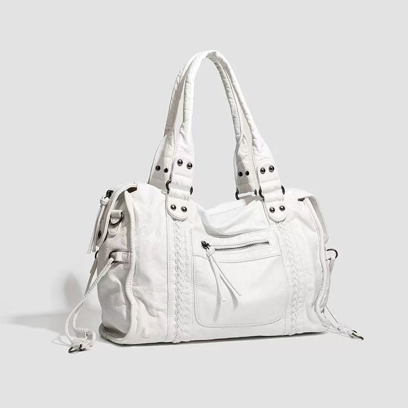 Women's Large Capacity Motorcycle French Retro Underarm Distressed Fashion Tote Bags