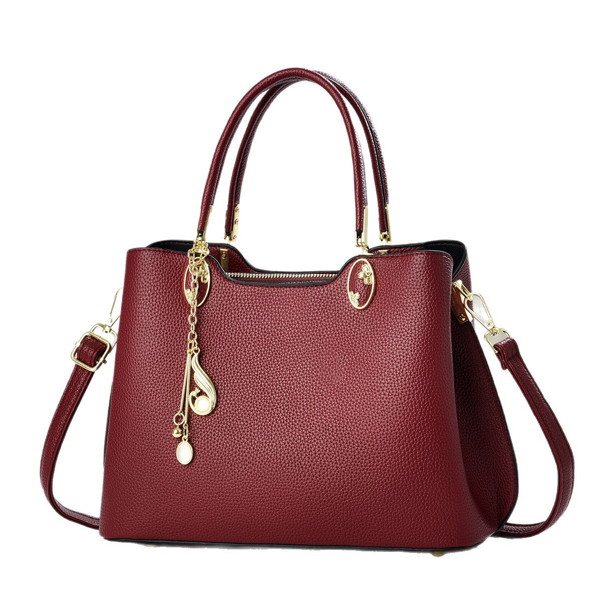 Women's Litchi Pattern Metal Catch Tassel Decorative Women's Handbag