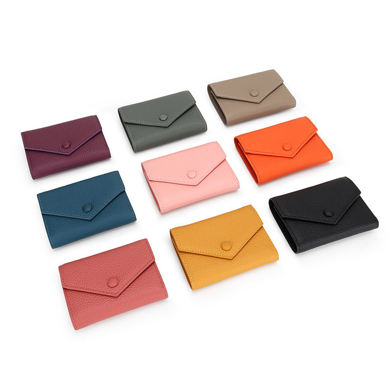 Women's Leather Short Simple Folding First Layer Cowhide Fashion Ladies Wallet
