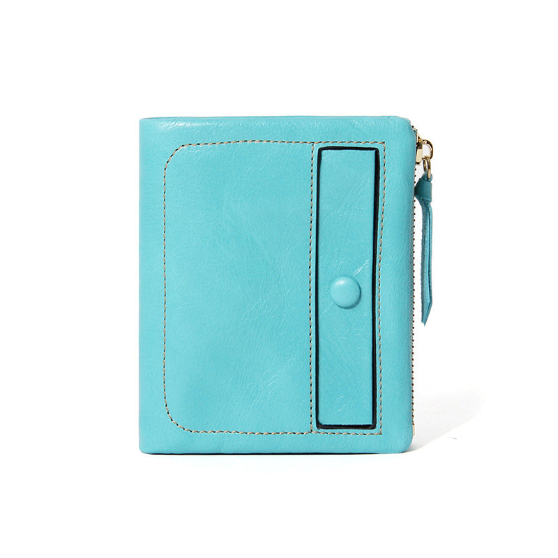 Short First Layer Oil Wax Cowhide Retro Multiple Slots Card Holder