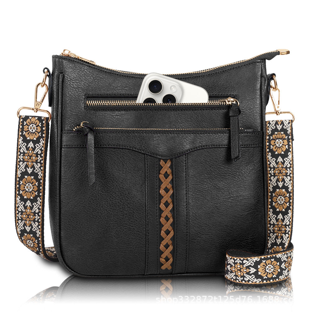 Women's Braid Rope Commuter Zipper Large Capacity Wide Women's Handbag