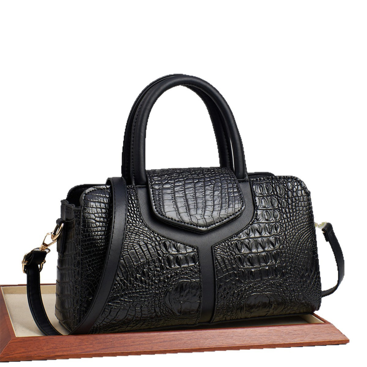Women's Popular Commuter Textured Crocodile Pattern Printed Large Capacity Bags