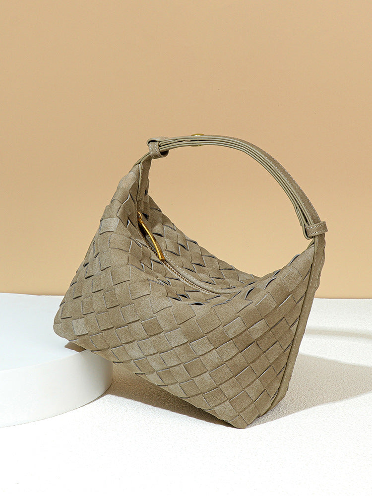 Work Woven Design High Sense Lunch Box Fashion Frosted Women's Shoulder Bag