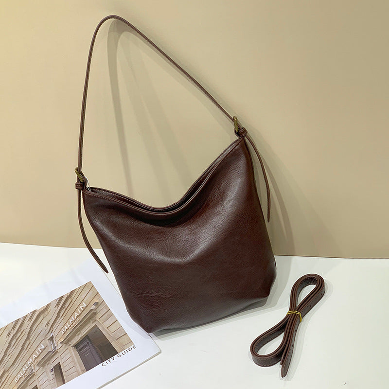 First Layer Cowhide Dumpling Genuine Leather Fashion Simple Large Women's Messenger Bag