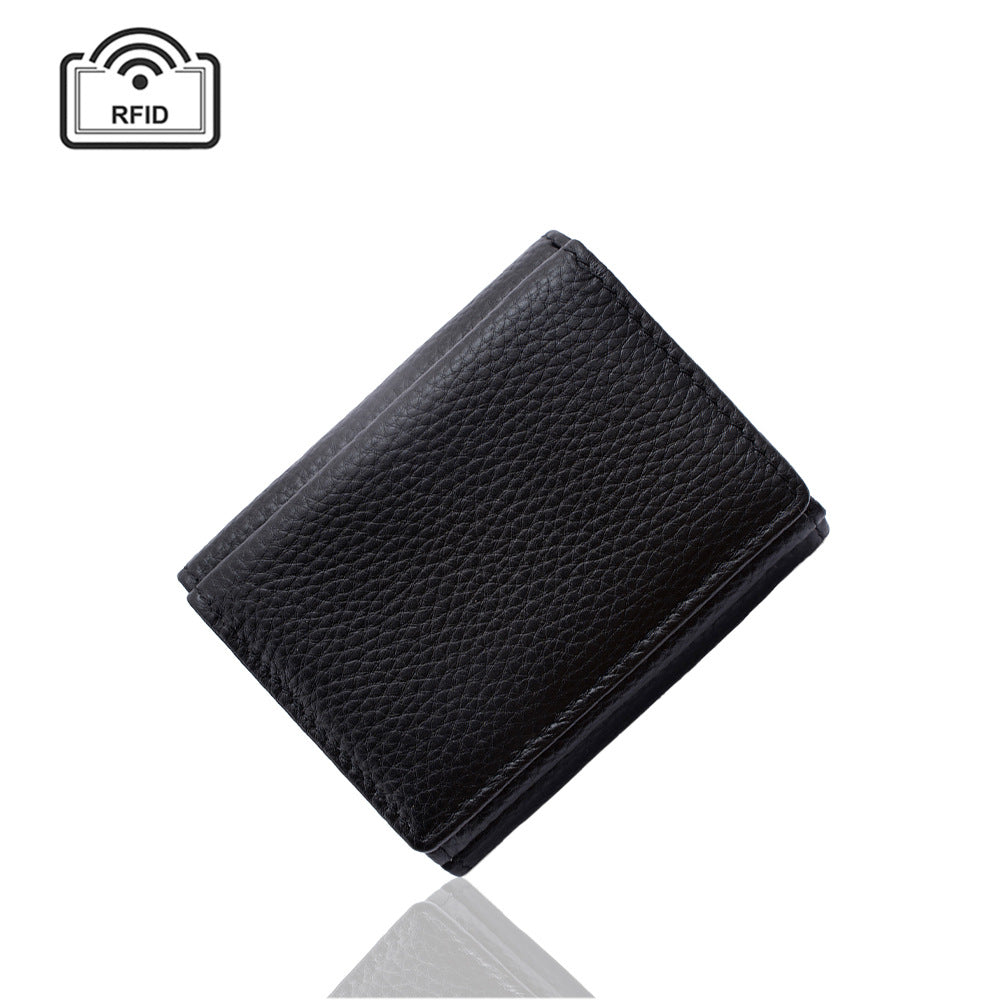 Women's Genuine Leather Big Litchi Pattern Three Fold Short Type Change Ladies Wallet