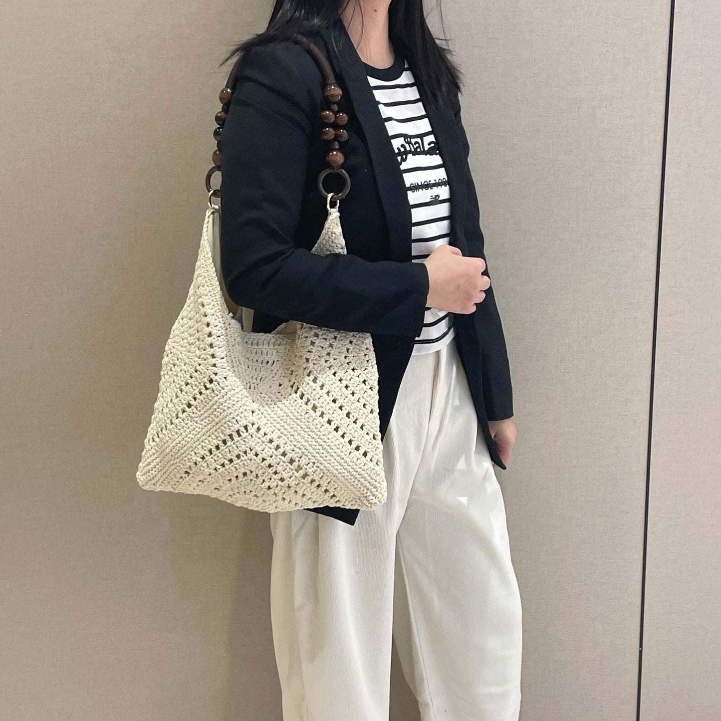 Women's Cotton Crocheted Summer Seaside Vacation Beach Woven Artistic Women's Shoulder Bag