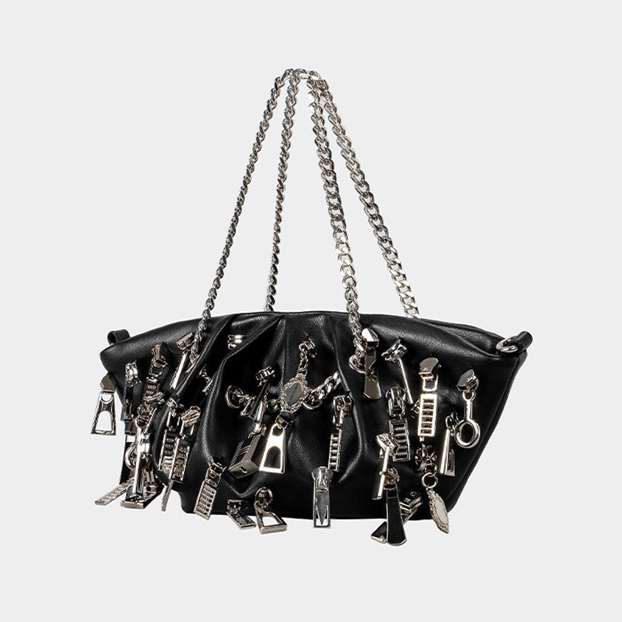 Women's Punk Pleated Dumpling Underarm Head Decorative Women's Shoulder Bag