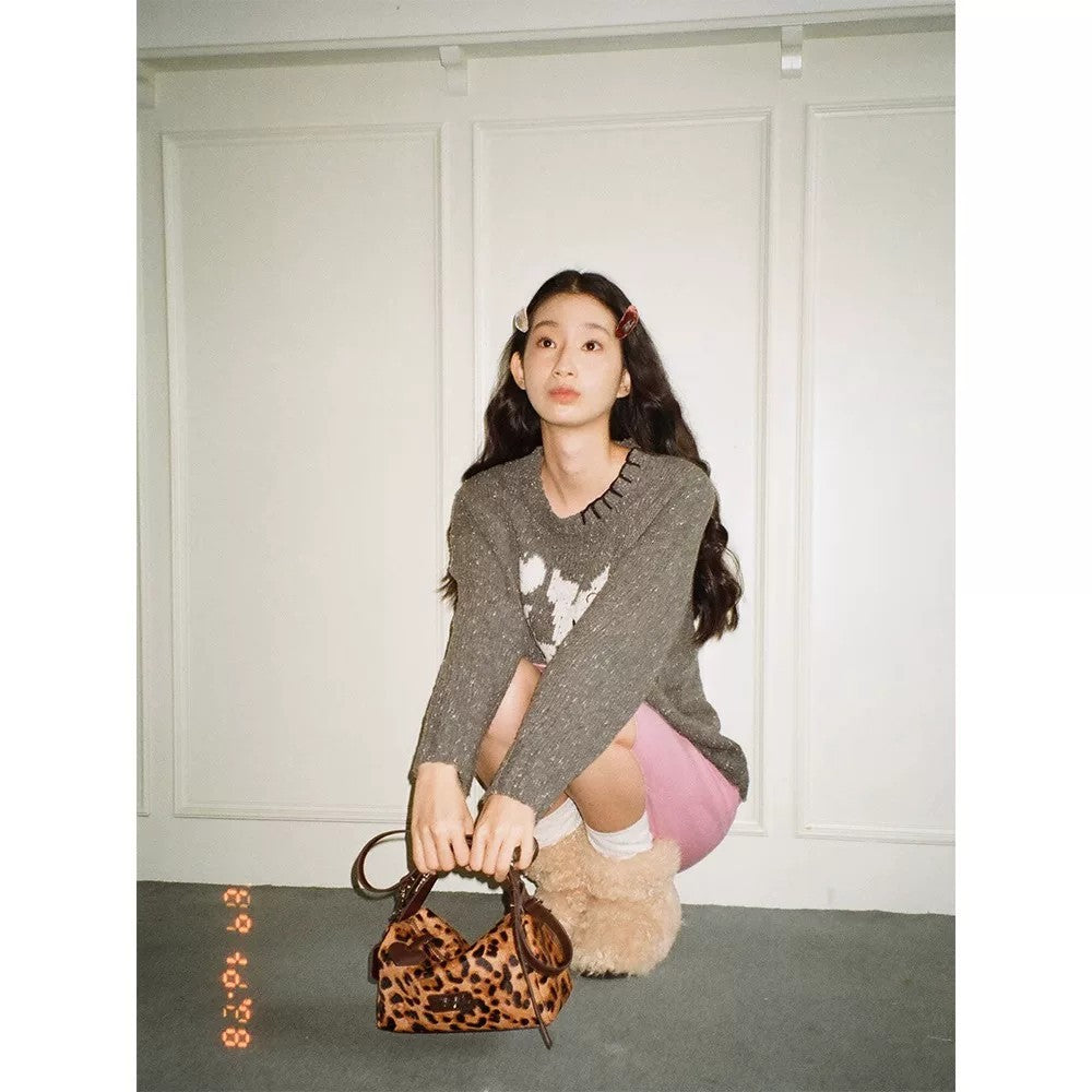 Lamb Wool Denim Mohair Portable Commuting Women's Messenger Bag