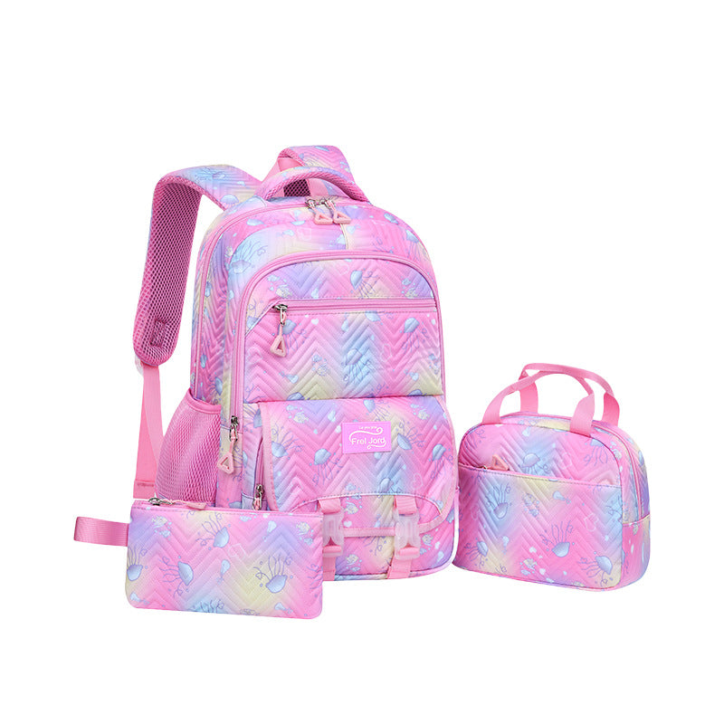 Pencil Jellyfish Printed Embossed Waterproof Fabric Spine Protection Burden Primary School Bag