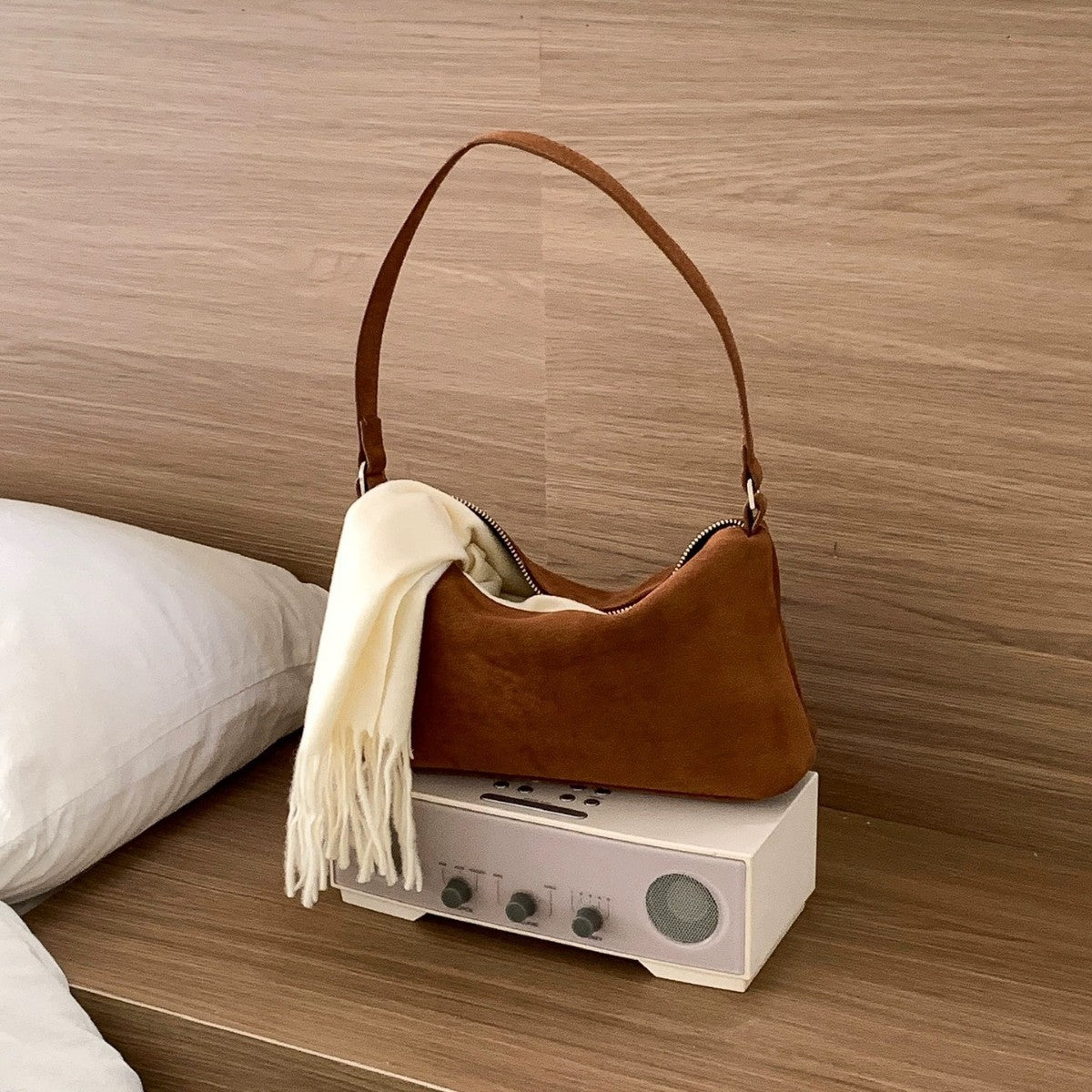 Women's Daily Frosted Suede Solid Color Portable Small Square Bag