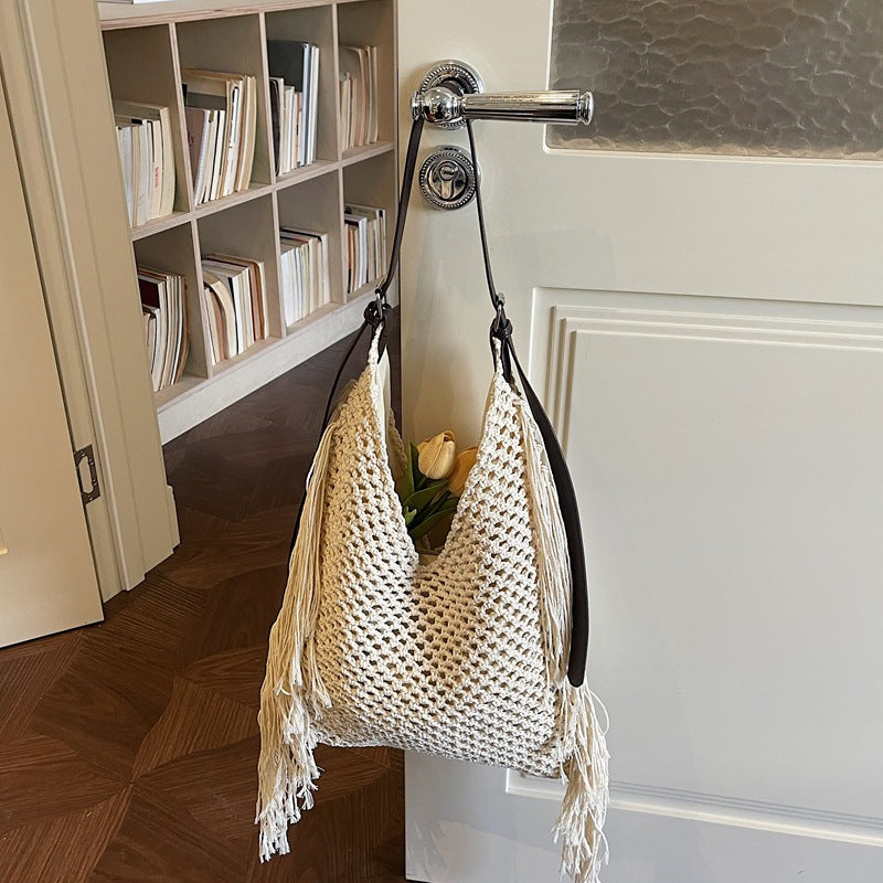 Women's Woven Cotton Thread Hollow Straw One Combination Minority Fashion Women's Shoulder Bag