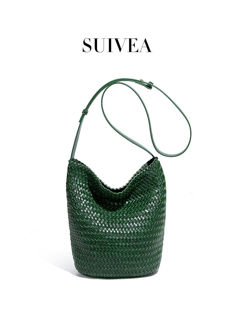 Women's Korean Style Simple Underarm Retro Trendy Woven Bucket Bags
