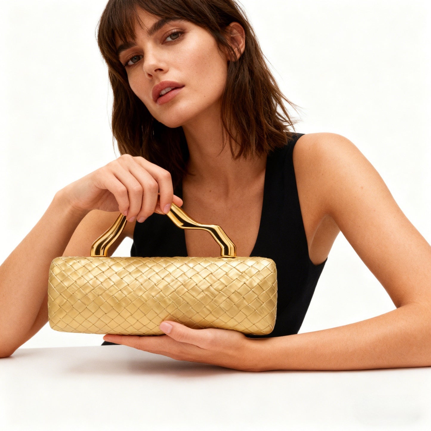 Gold Woven Clutch Affordable Luxury Fashion Women's Handbag