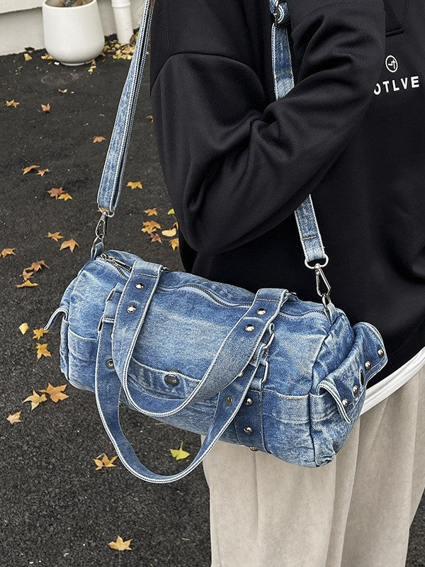 Women's Rivet Boston Denim Korean Chic Unique Women's Shoulder Bag