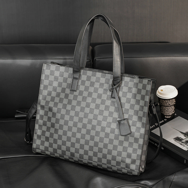 Men's Autumn Plaid Daily Personalized File Shoulder Bags