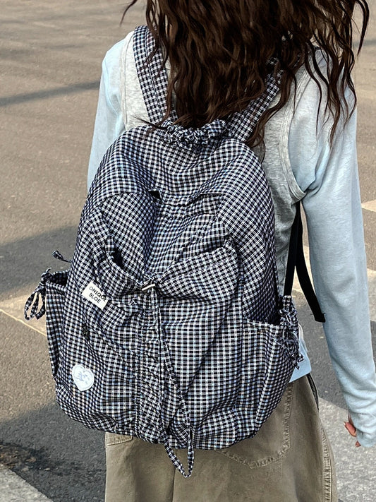 Summer Large Capacity Versatile Checked Female Leisure Backpack