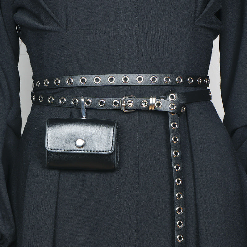 Korean Style Black Leather Dress Summer High Women's Chest Bag, Fanny Pack