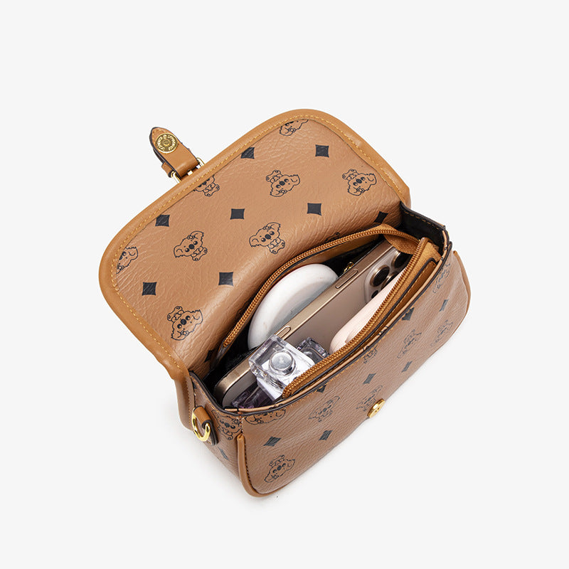 Women's Single Printed Bear Cute Western Style Women's Shoulder Bag
