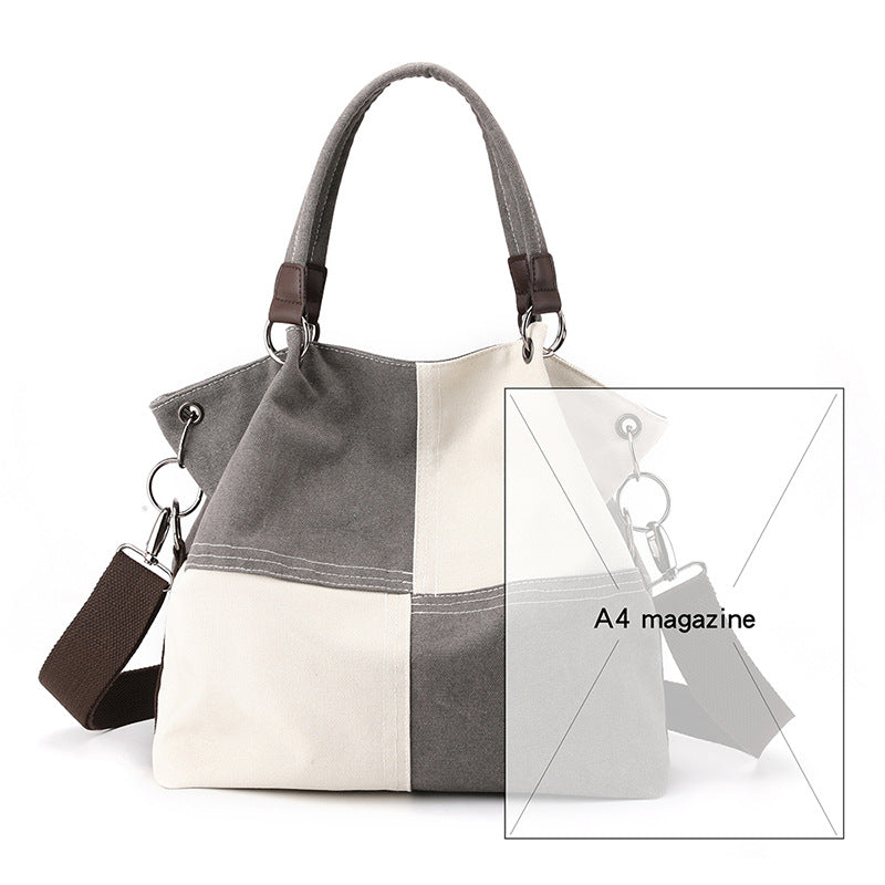 Women's Canvas Retro Patchwork Contrast Color Commute Women's Shoulder Bag