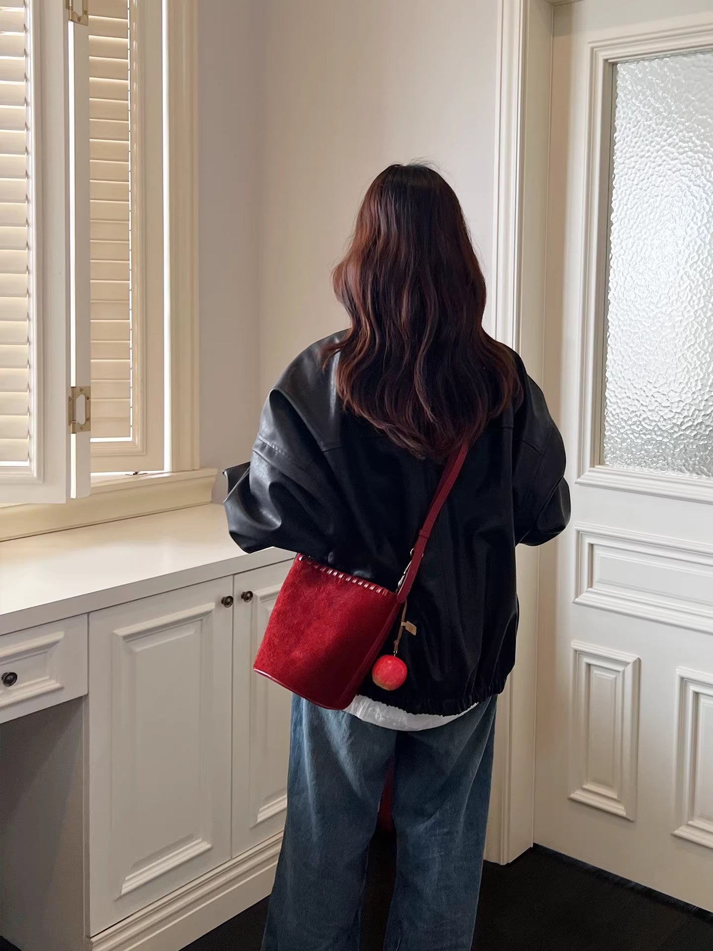 Women's Layer Cowhide Vegetable Tanned Genuine Leather Portable Christmas Gift Red Women's Messenger Bag