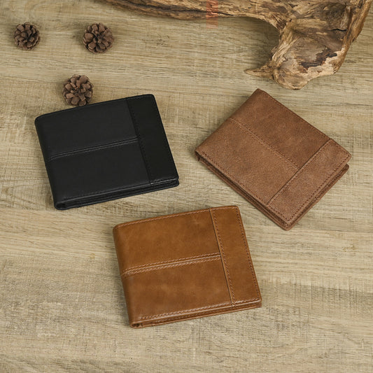 Men's Genuine Leather Short First Layer Cowhide Three-fold Men's Wallet
