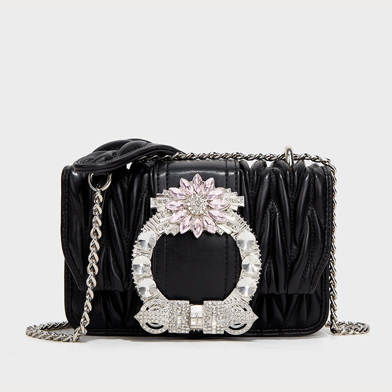 Women's Diamonds Pleated Diamond Pattern Chain Genuine Leather Women's Shoulder Bag