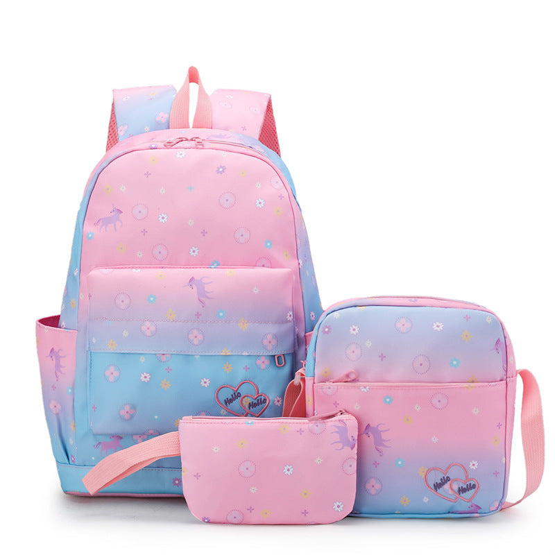 Children's Korean Waterproof Three-piece Gradient Color Princess Primary School Bag