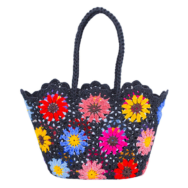 Women's Patchwork Hollow Leisure Vacation Bearded Needle Korean Tote Bags