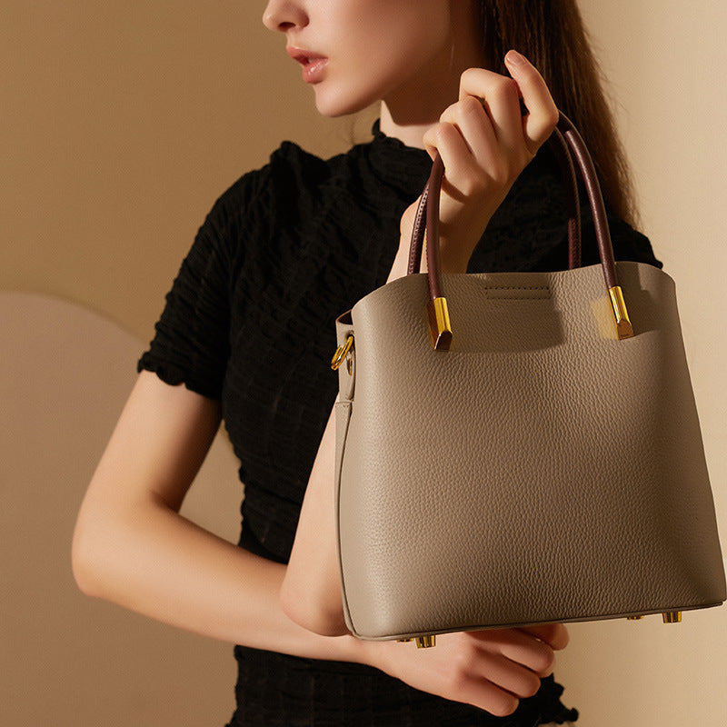 Women's Niche Genuine Leather Western Style High-grade Bucket Bags