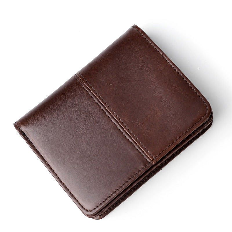 Fashion Men's Two-fold Leather Cowhide Zipper Bags