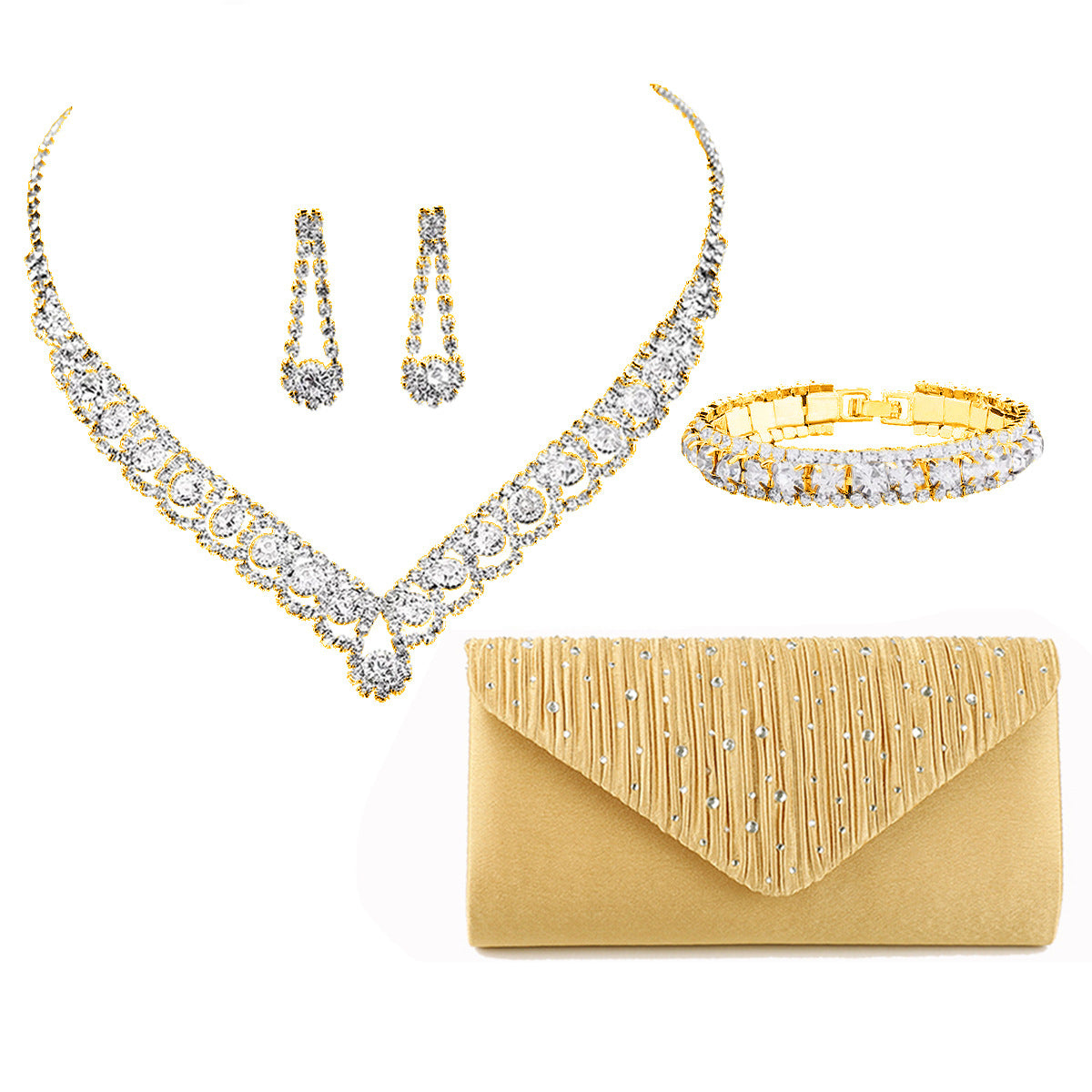 Jewelry Pcs Set Blue Zircon Necklace Earring Bracelet Satin Bags