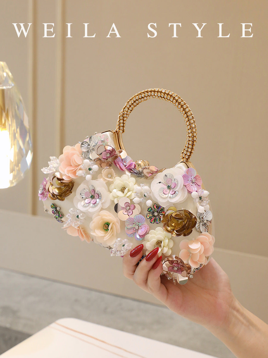 Women's Hand-held Clutch Banquet Flowers Sequin Wedding Dinner Bag