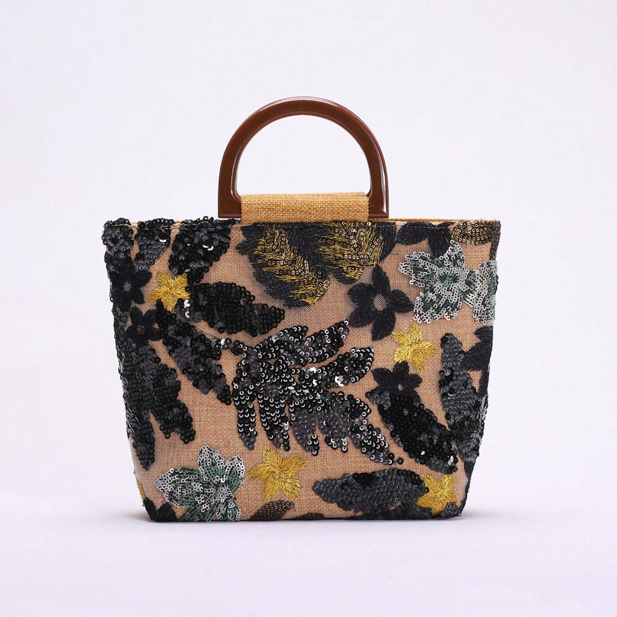 Summer Bamboo Advanced Texture Color Sequins Linen Embroidery Women's Handbag