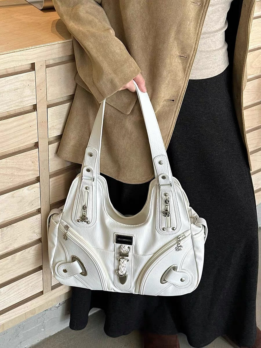 Women's Hot Locomotive Style One Underarm Niche Waste Soil Retro Large Tote Bags