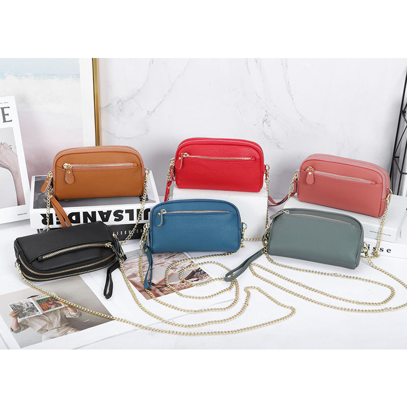 Women's Genuine Leather Chain First Layer Cowhide Large Women's Clutch