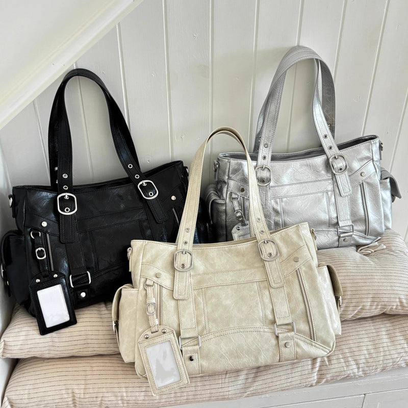 Cool Style Large Capacity Totes Personality Versatile Motorcycle Simple Women's Shoulder Bag