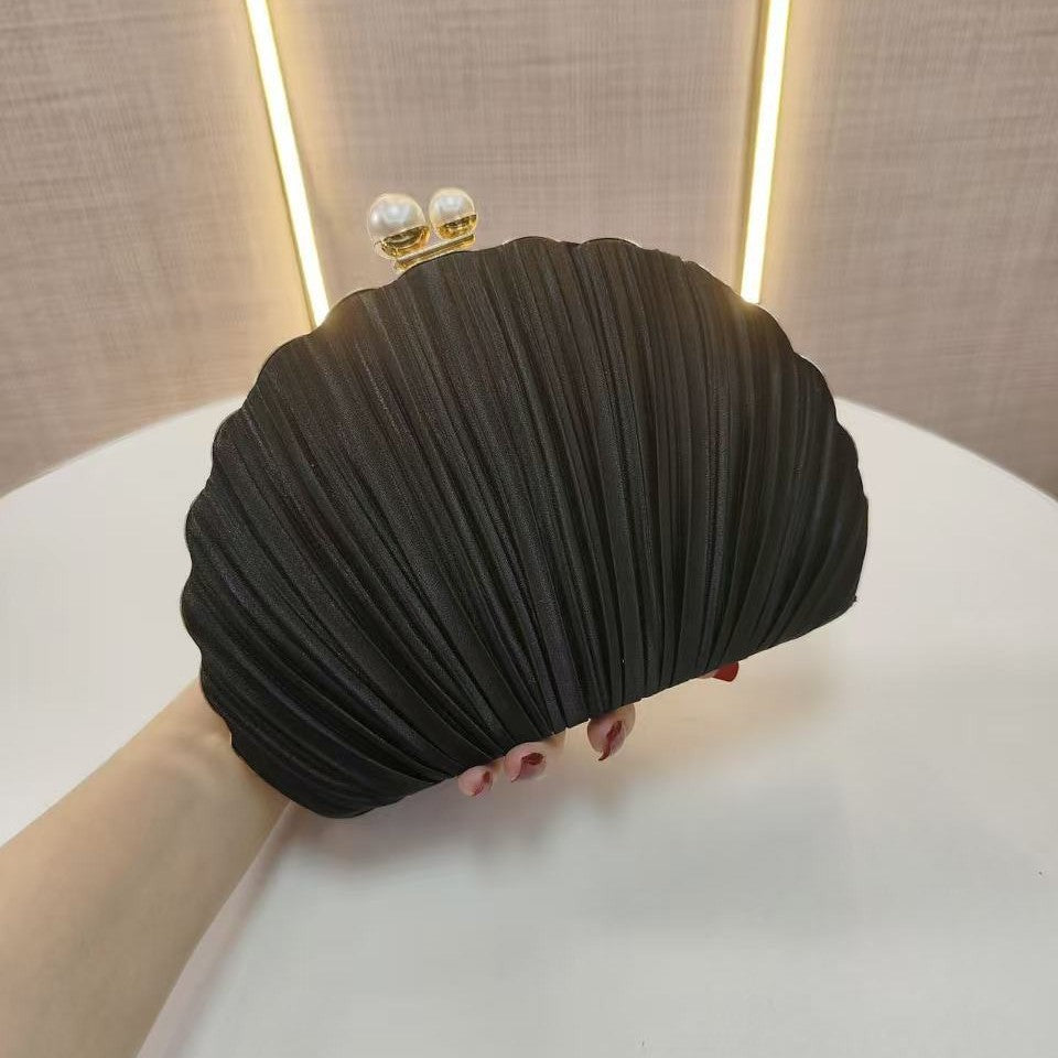 Women's Shell Pleated Clutch Banquet Dress Dinner Bag