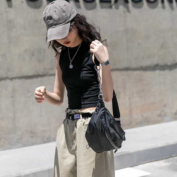 Women's Nylon High-grade Authentic Leather Tactile Feel Fashion Oxford Women's Chest Bag, Fanny Pack