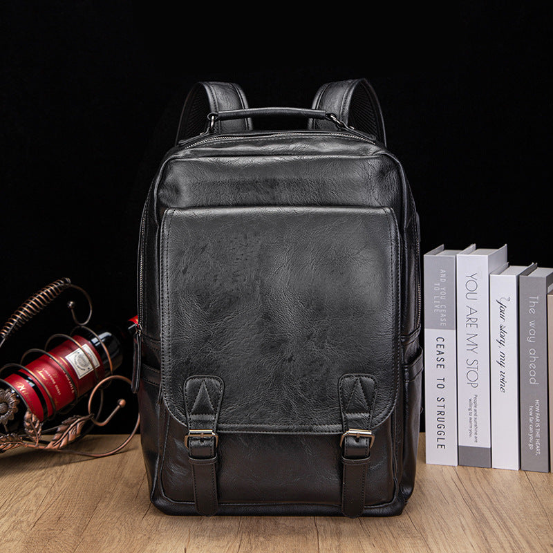 Men's Leather Korean Rechargeable Computer Fashion Leisure Backpack