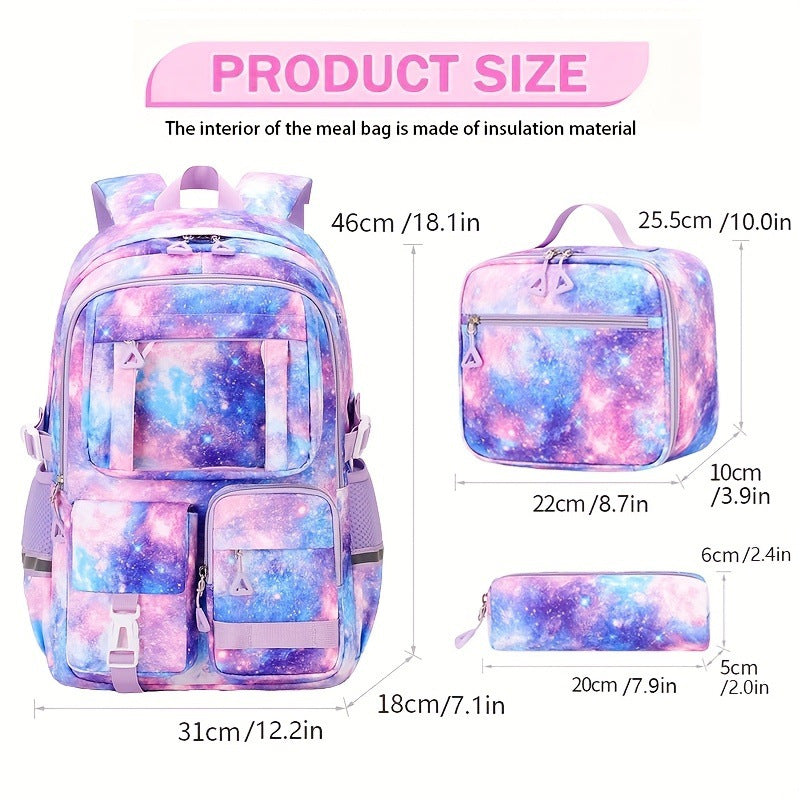 Korean Printing Waterproof Rucksack Three-piece Spine Bags