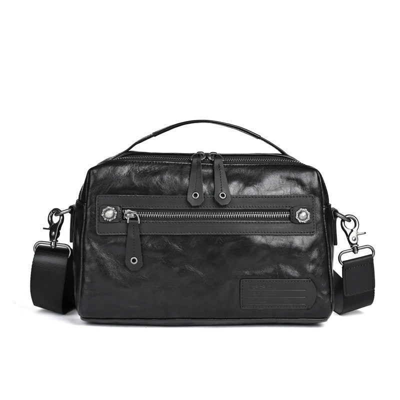 Men's Vintage Hand Grip Pattern Vegetable Tanned Cowhide Men's Shoulder Bag