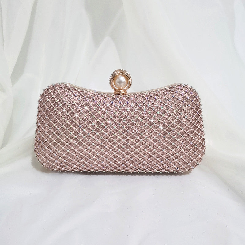 Fashion Diamond Inlaid Pearl Pillow-shaped Net Drill Shining Dress Dinner Bag