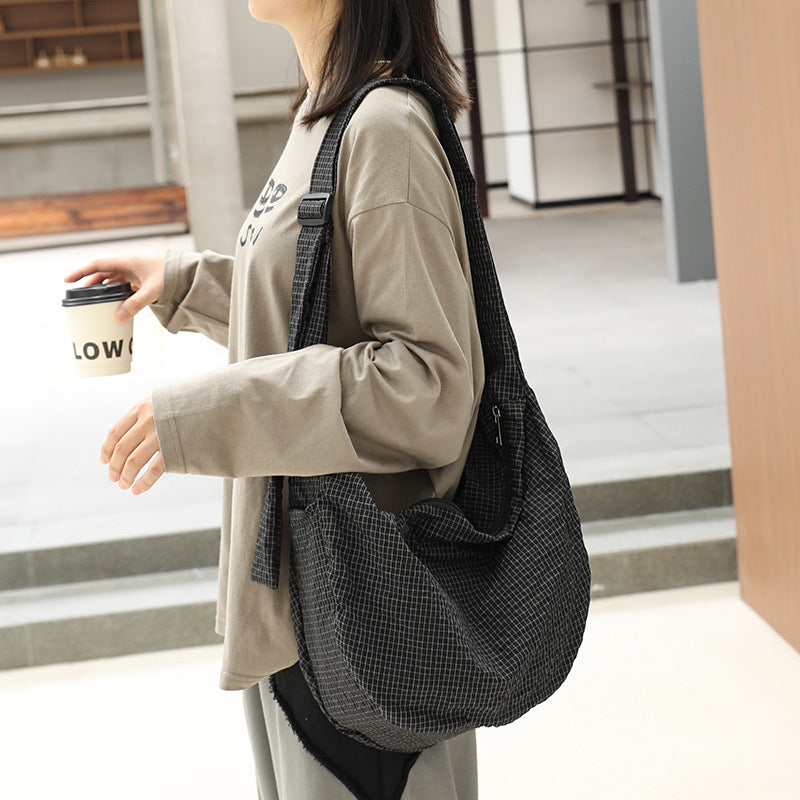Women's Korean Style Plaid Dumpling Mori Striped Women's Messenger Bag
