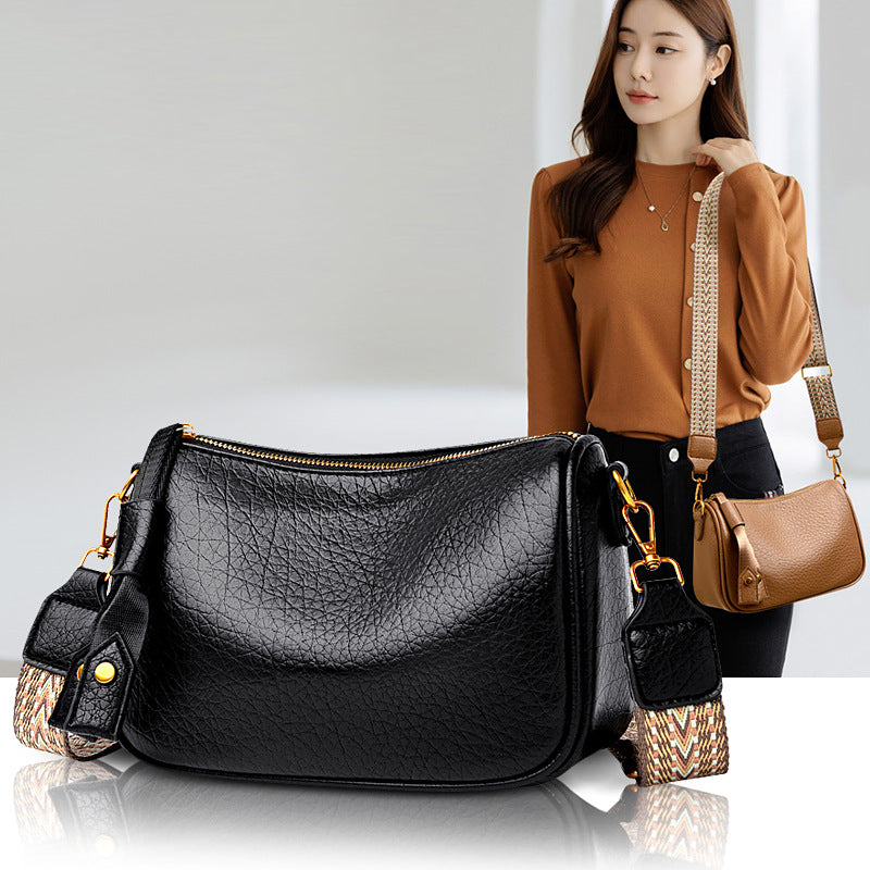 Litchi Pattern Simple Solid Color Soft Women's Messenger Bag