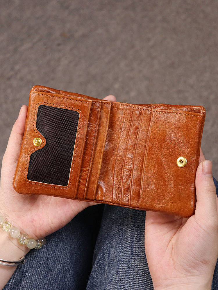 Women's Tanning Leather Classic Short For Handmade Genuine Multiple Slots Card Holder