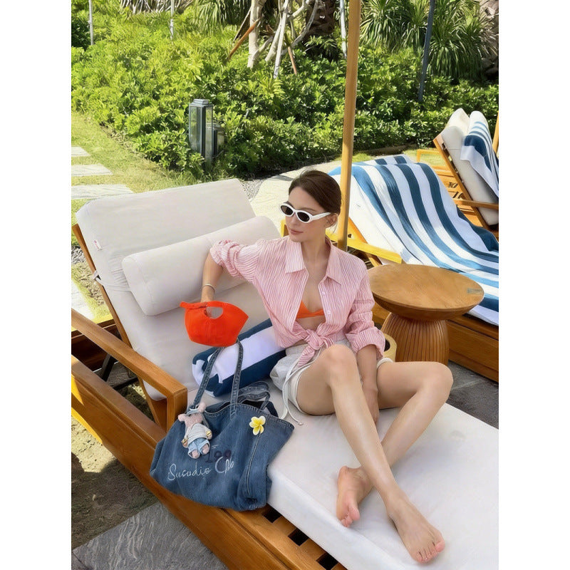 Women's Retro Washed Blue Portable Denim Korean Tote Bag