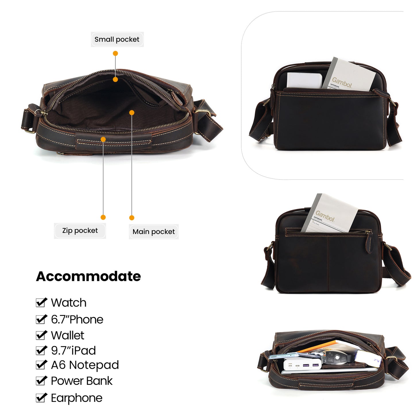 Men's Vintage Crazy Horse Leather Commuter Genuine Men's Shoulder Bag